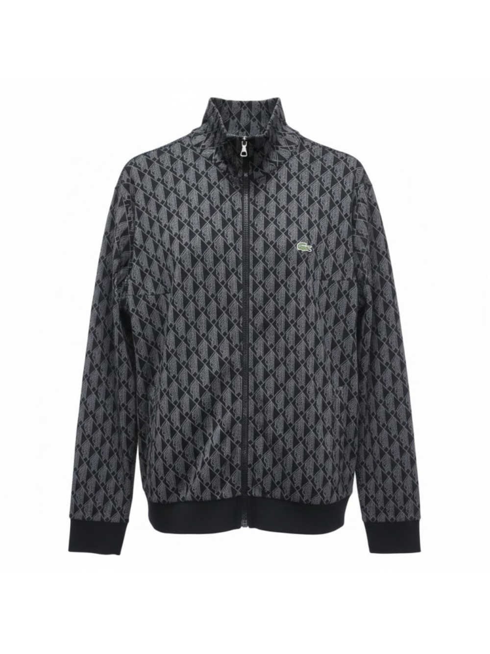 Lacoste Men's Monogram Track Long-Sleeves Mock Neck Full-Zip Gray Jacket XXL